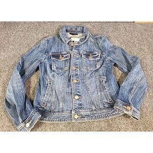 NWT Talbots Dark Denim Jean Jacket copper stitching Button Up Size Small